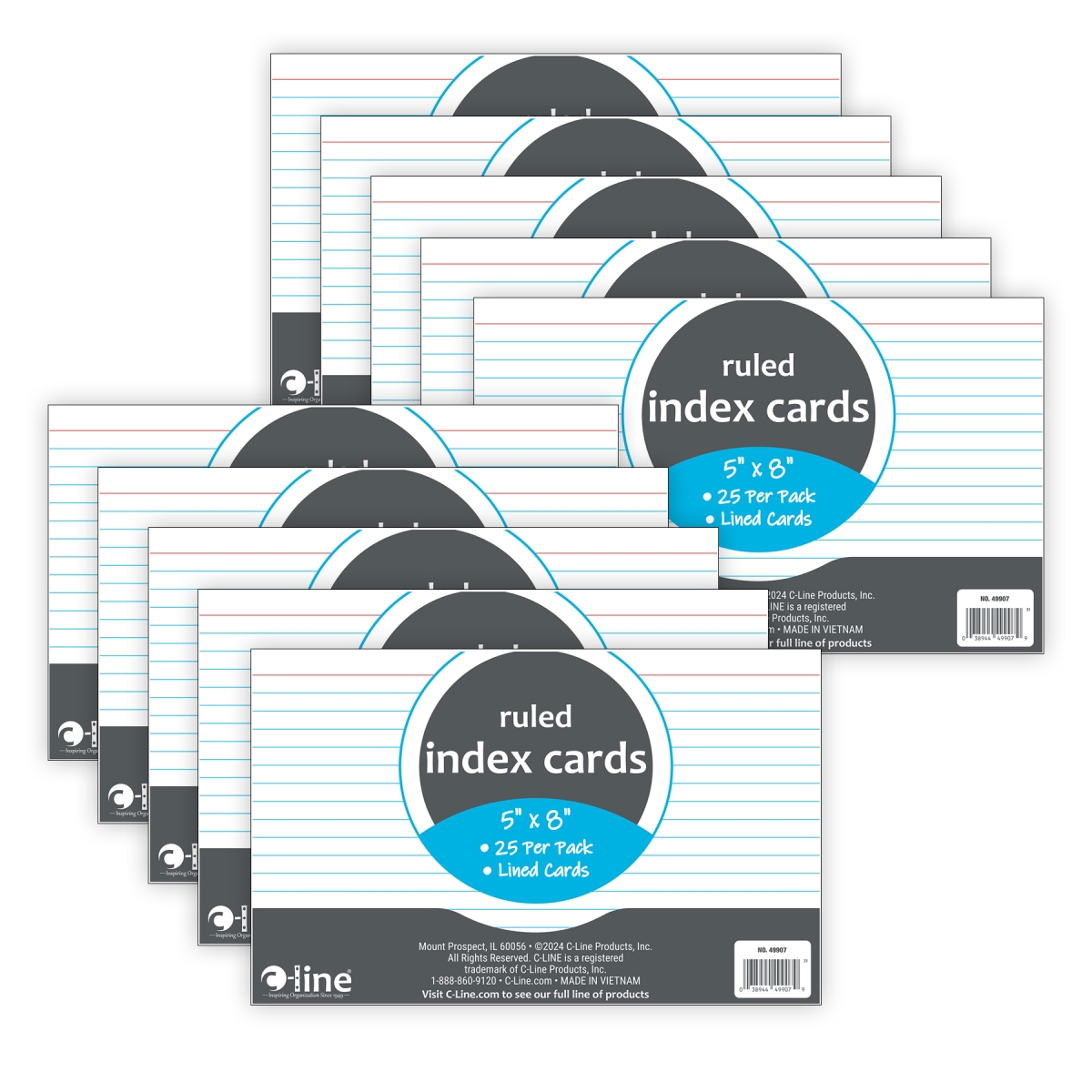 C-Line Products CLI49907-10 5 x 8 in. Ruled Index Cards, White - Pack of 10