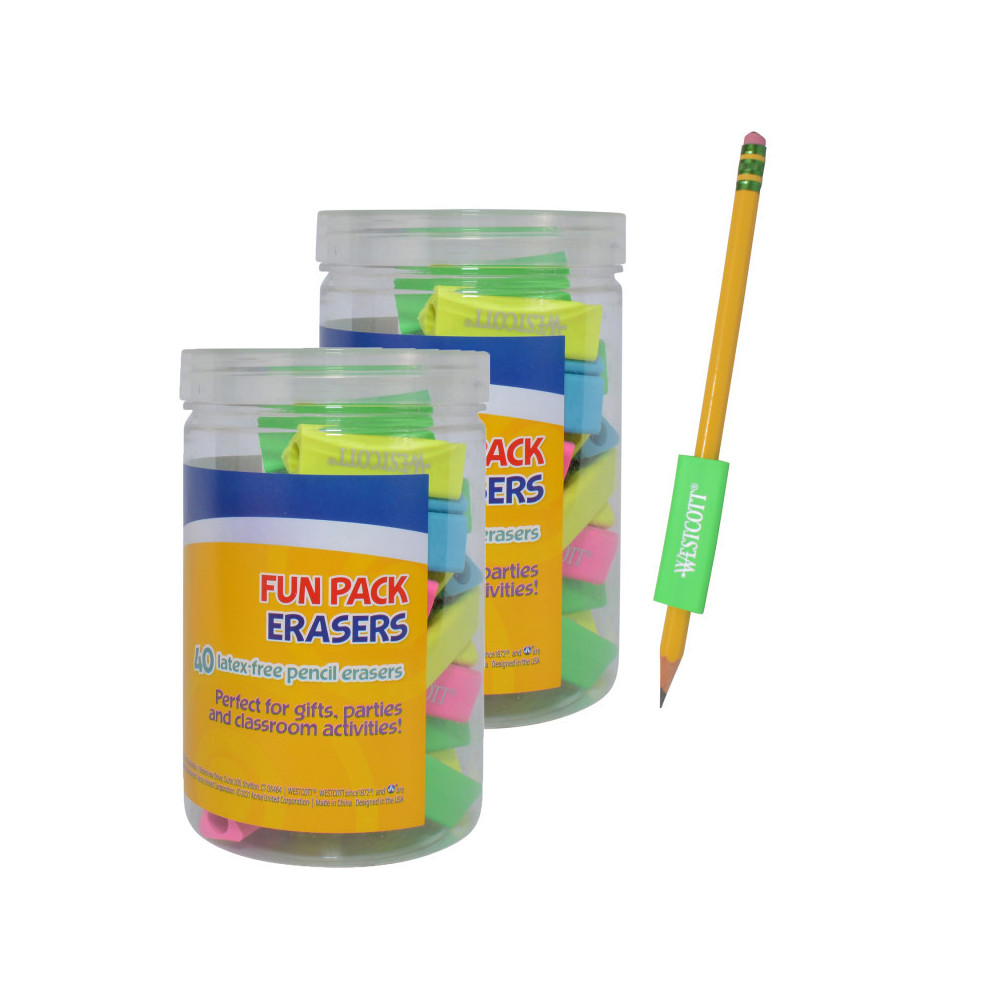 Acme United ACM17795-2 Erasers Fun Pack, Multi Color - 40 per Pack - Pack of 2