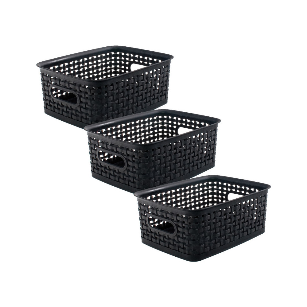 Advantus AVT36000-3 Think Space Plastic Weave Bin, Black, Small - Pack of 3