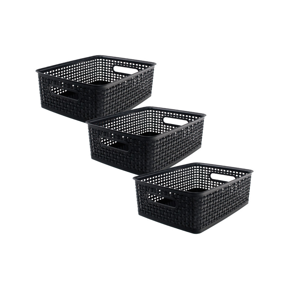 Advantus AVT36003-3 Think Space Plastic Weave Bin, Black, Medium - Pack of 3