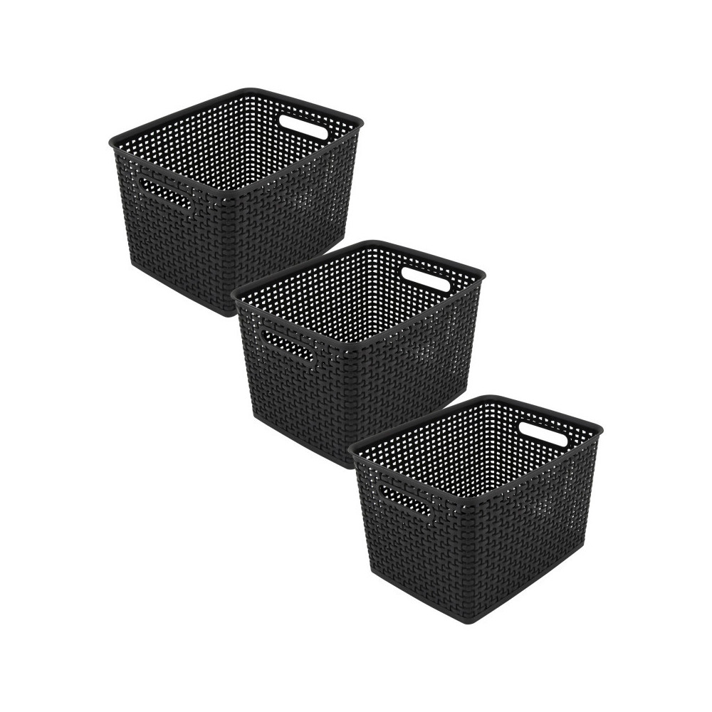 Advantus AVT36006-3 Think Space Plastic Weave Bin, Black, Large - Pack of 3