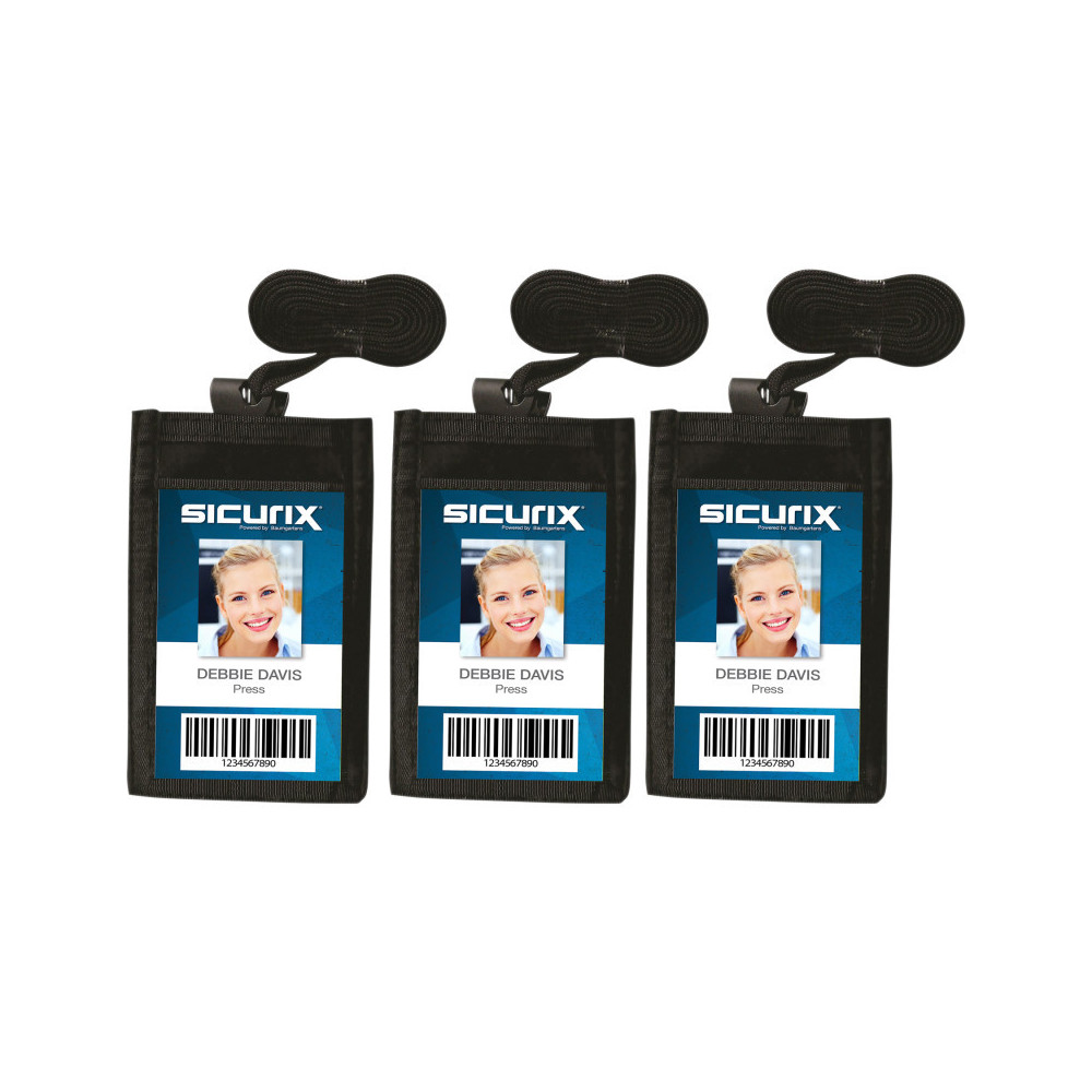 BAU55120-3 4 x 2.25 in. Vertical Adjustable Cord Insert ID Neck Pouch decal Holder, Black - Pack of 3