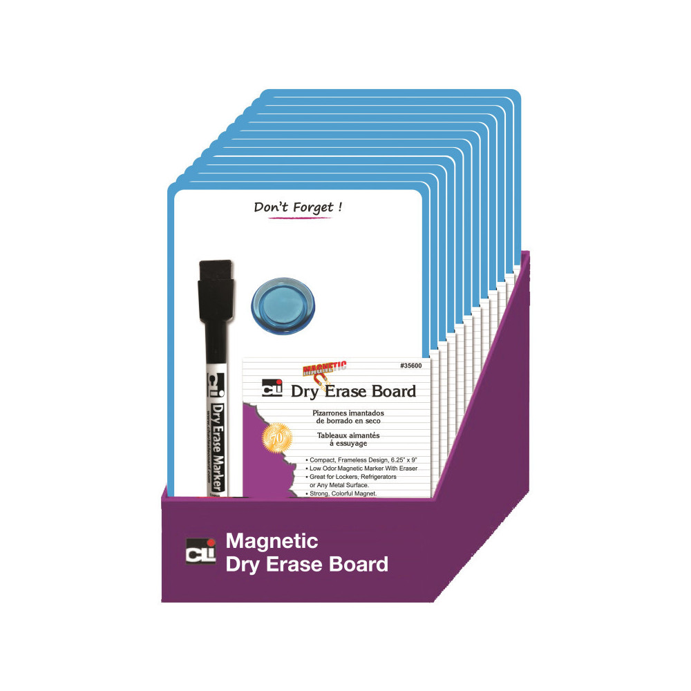 Advantus CHL35600ST 6.25 x 9 in. Magnetic Mini Dry Erase Boards Marker with Eraser & 1 Magnet, Blue Frame - Pack of 12