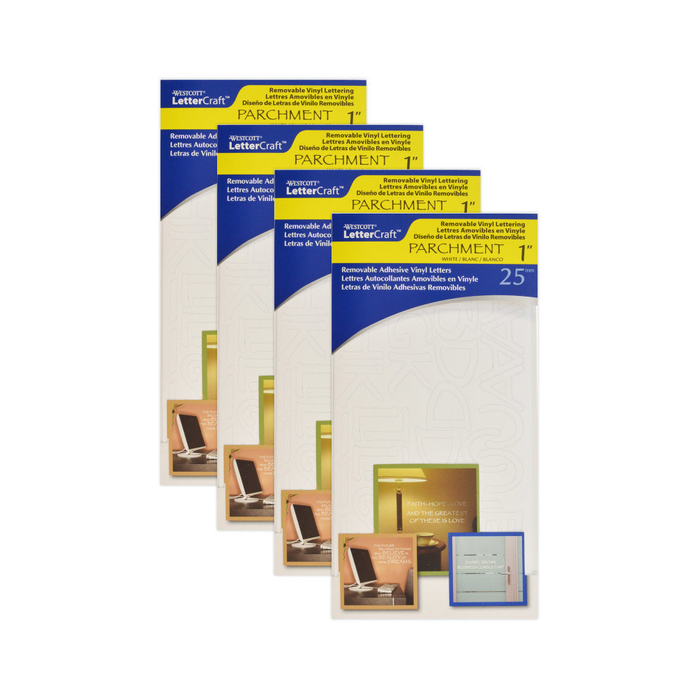 Acme United ACM15822-4 1 in. Parchment Removable Vinyl Lettering, White, 140 per Pack - Pack of 4