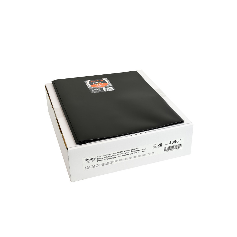 C-Line Products CLI33961-25 Two Pocket Heavy Weight Poly Portfolio Folder with Prongs, Black - Pack of 25