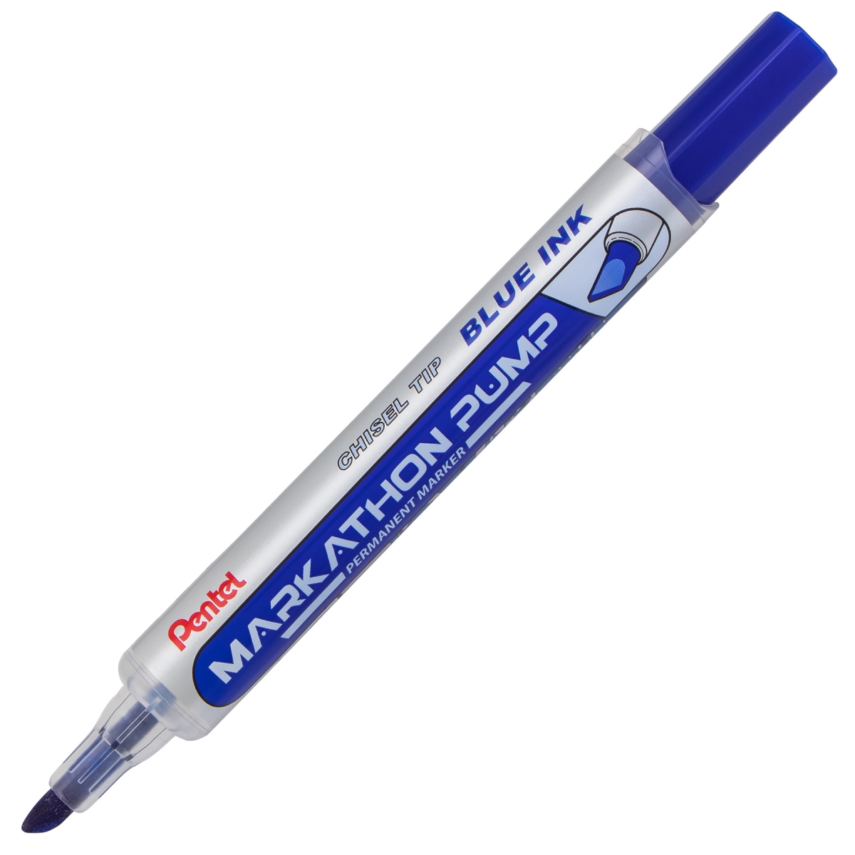 of America PENNLF60XC Markathon Chisel Tip Pump Permanent Marker, Blue Ink - Pack of 12