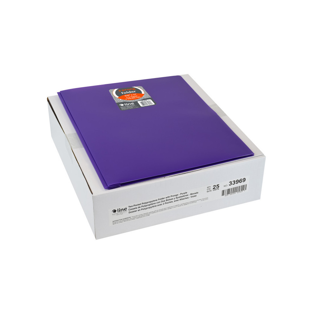 C-Line Products CLI33969-25 Two Pocket Heavy Weight Poly Portfolio Folder with Prongs, Purple - Pack of 25