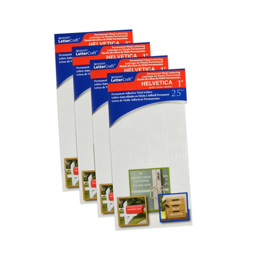 Acme United ACM15861-4 1 in. Helvetica Permanent Vinyl Lettering, White, 177 per Pack - Pack of 4