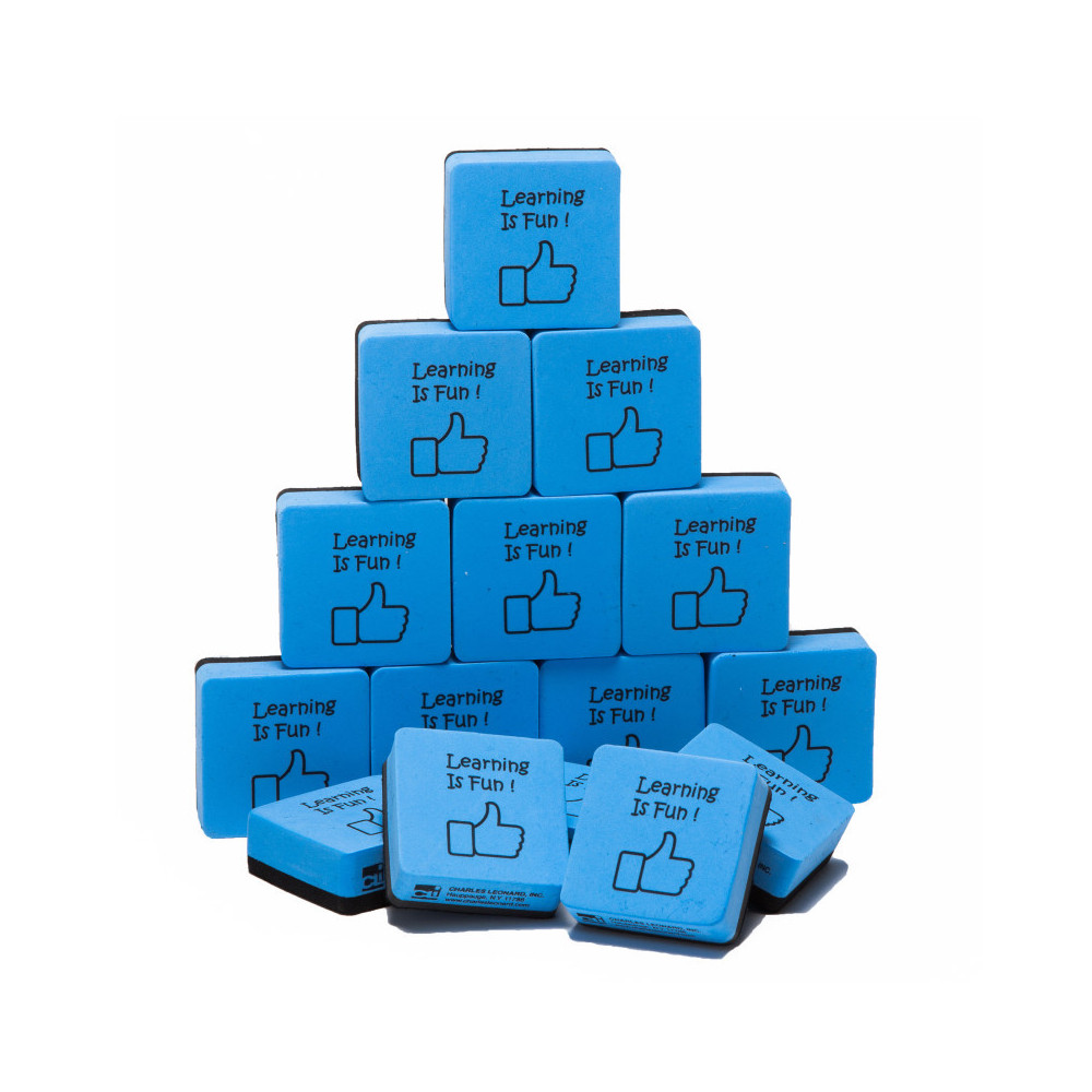 Advantus CHL74549 2 x 2 in. Felt & Foam Learning is Fun Style Charles Leonard Whiteboard Erasers, Blue & Black - Pack of 15