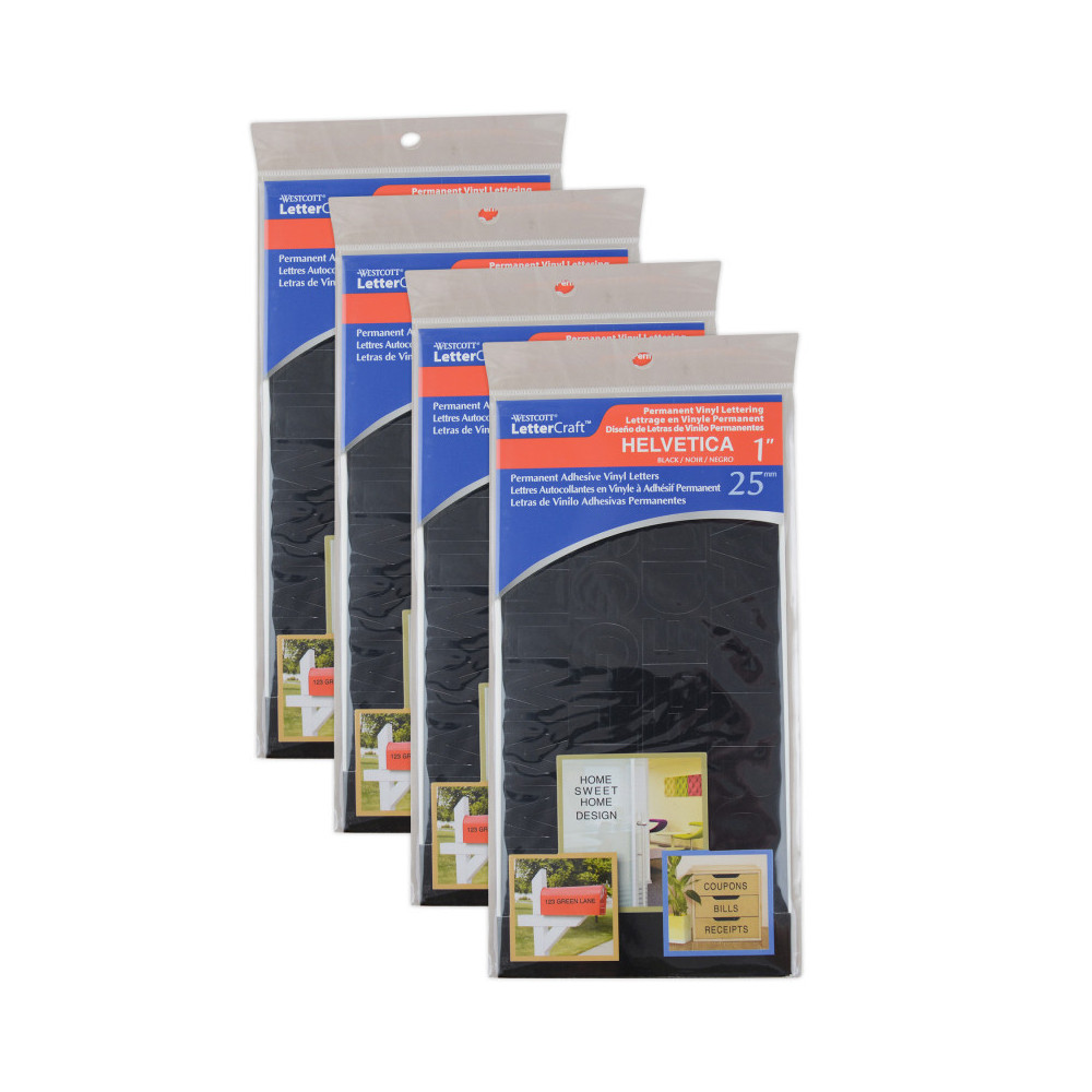 Acme United ACM15851-4 1 in. Helvetica Permanent Vinyl Lettering, Black, 177 per Pack - Pack of 4