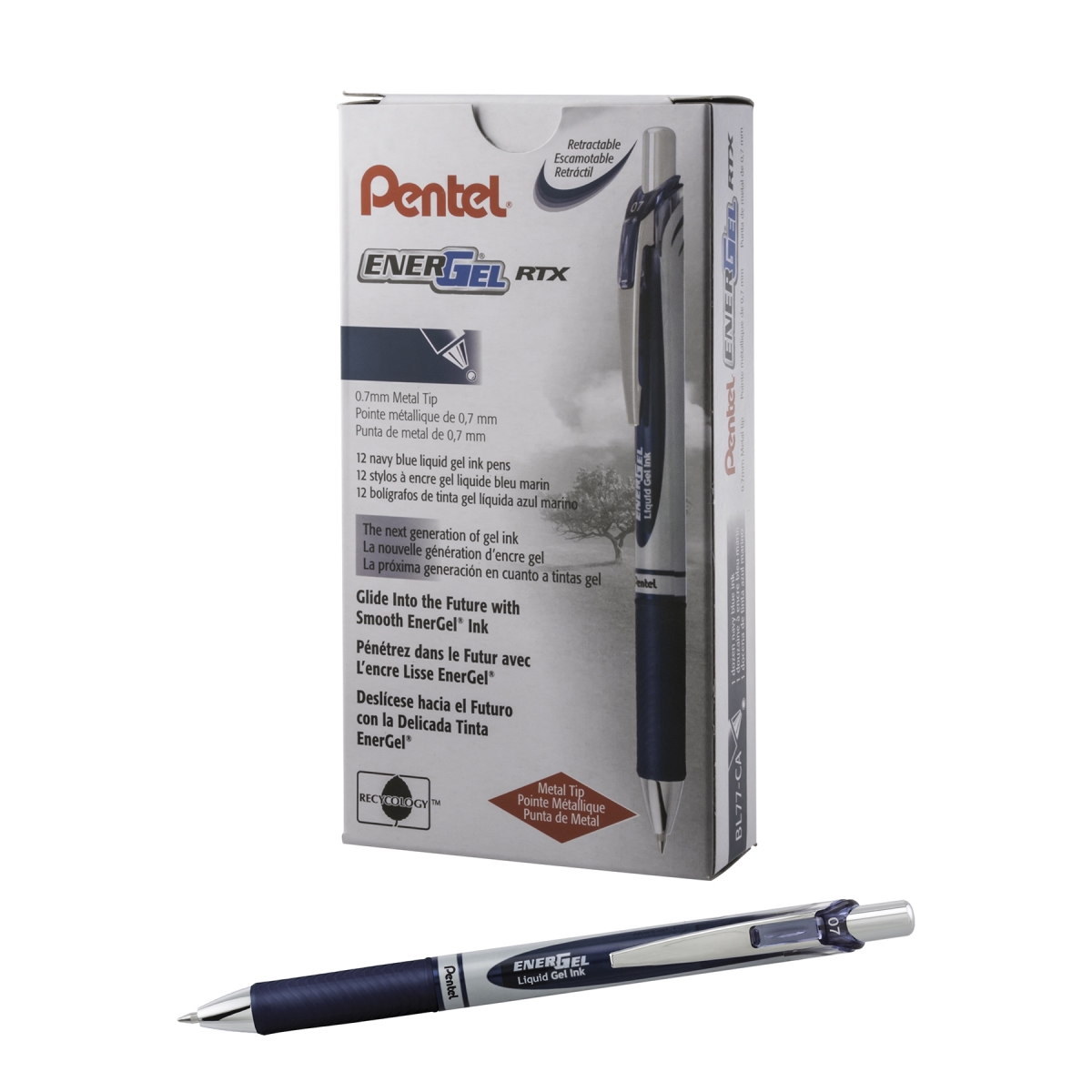 of America PENBL77CA 0.7 mm Metal Tip Ener RTX Retractable Medium Line Liquid Gel Pen, Navy Blue Ink - Pack of 12