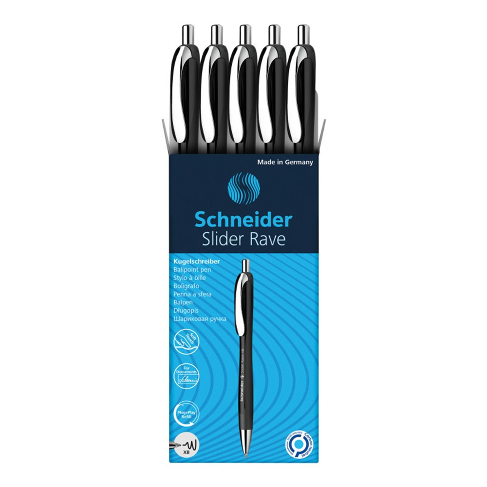 PSY132511 Slider Rave XB Retractable Ballpoint Pens, Black Barrel & Blue Ink - Pack of 3 - Box of 5