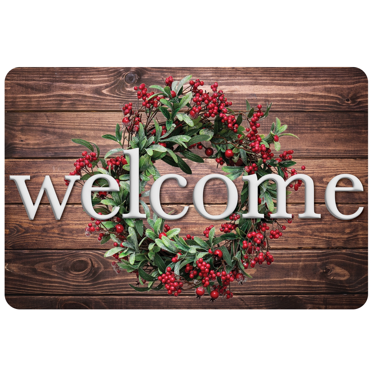 Picture of Ashley Productions ASH91575 15.5 x 23.5 in. Winter Berries Wreath Rustic Wood Welcome Mat