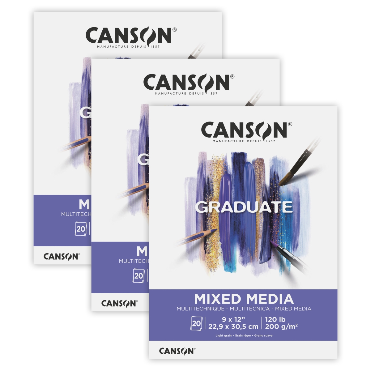 MCX525008001-3 9 x 12 in. Graduate Foldover Binding Mixed Media Pad, 3 Each