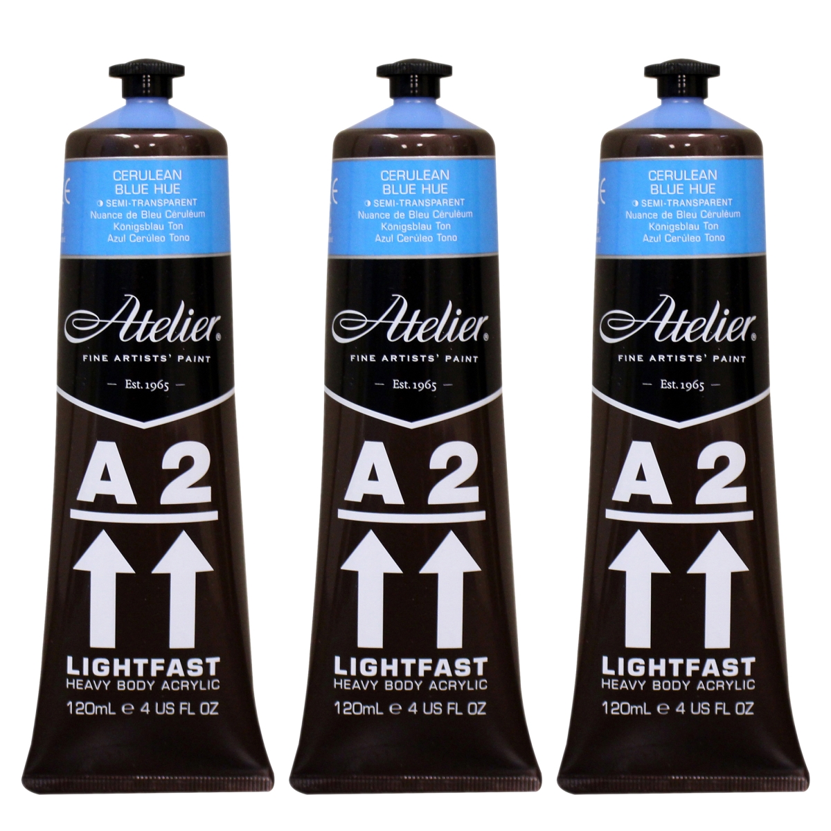 Chroma CRM686-3 A2 Heavy Body Lightfast Artist Atelier Acrylic Paint, Cerulean Blue Hue - Pack of 3