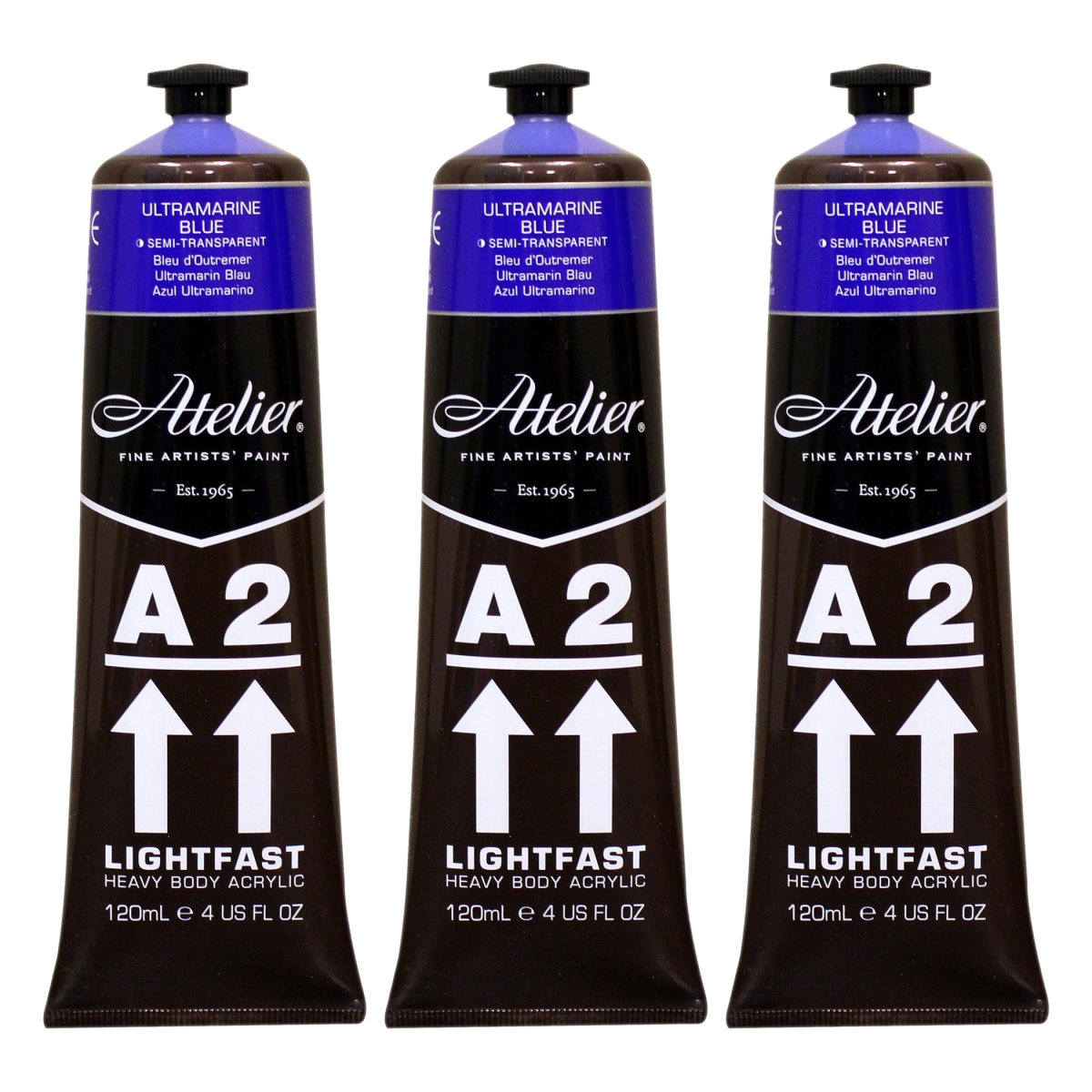 Chroma CRM692-3 A2 Heavy Body Lightfast Artist Atelier Acrylic Paint, Ultramarine Blue - Pack of 3