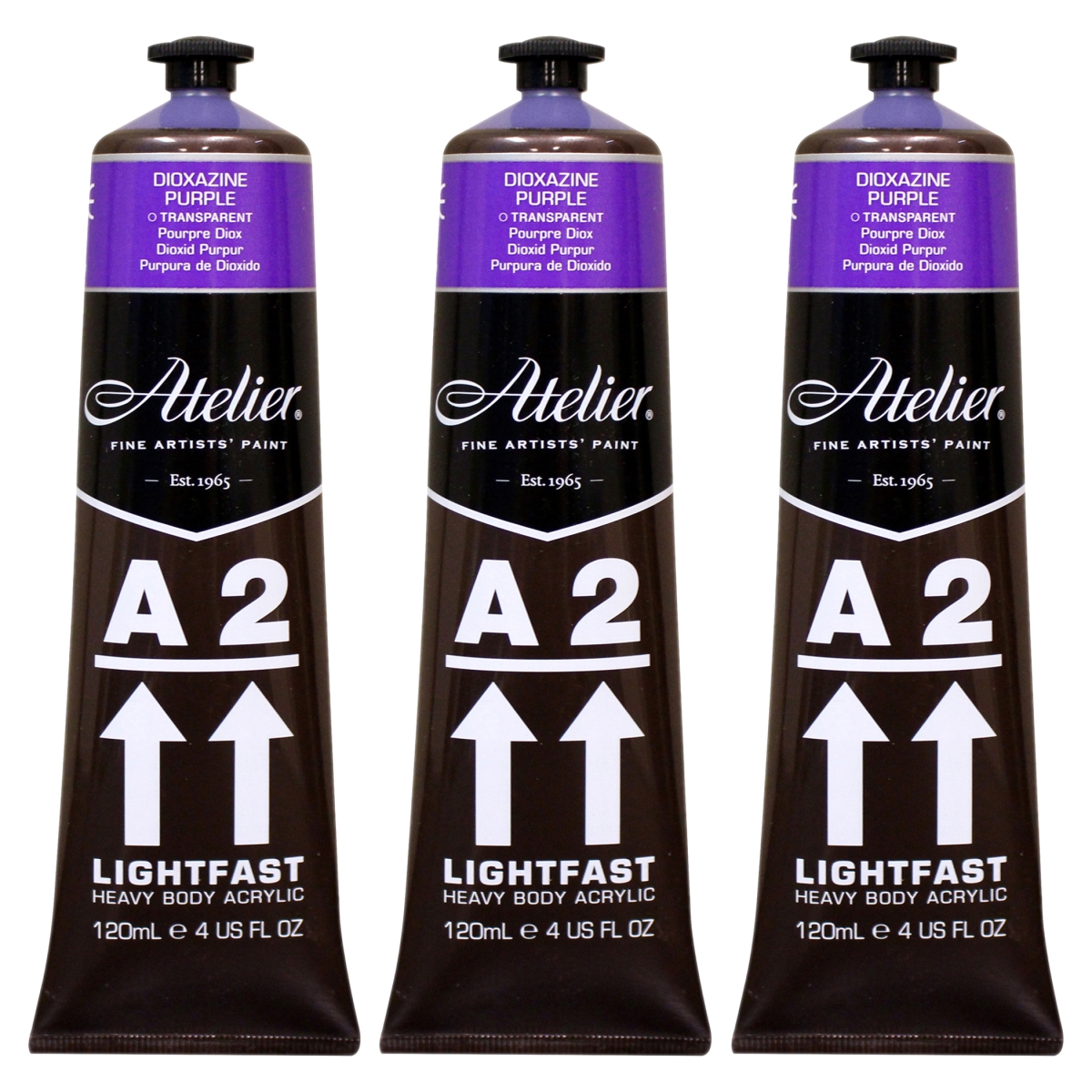 Chroma CRM693-3 A2 Heavy Body Lightfast Artist Atelier Acrylic Paint, Dioxazine Purple Hue - Pack of 3