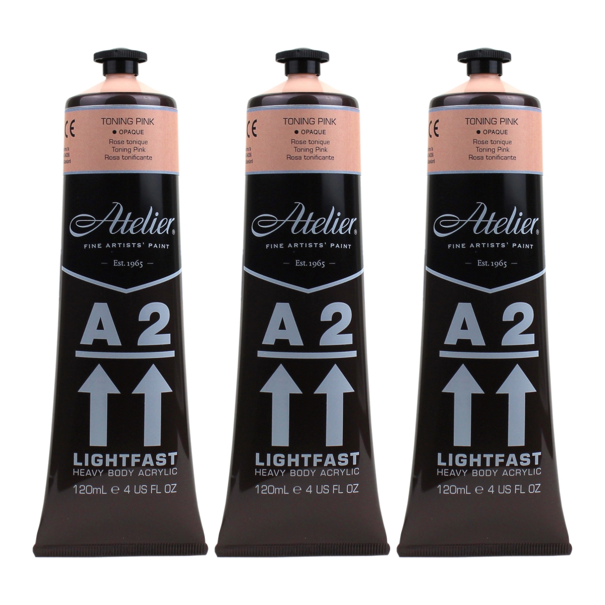 Chroma CRM778-3 A2 Heavy Body Lightfast Artist Atelier Acrylic Paint, Toning Pink - Pack of 3