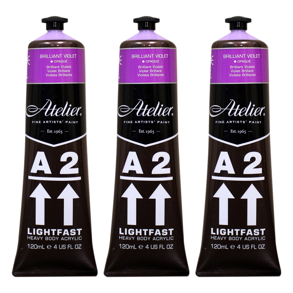 Chroma CRM832-3 A2 Heavy Body Lightfast Artist Atelier Acrylic Paint, Brilliant Violet - Pack of 3