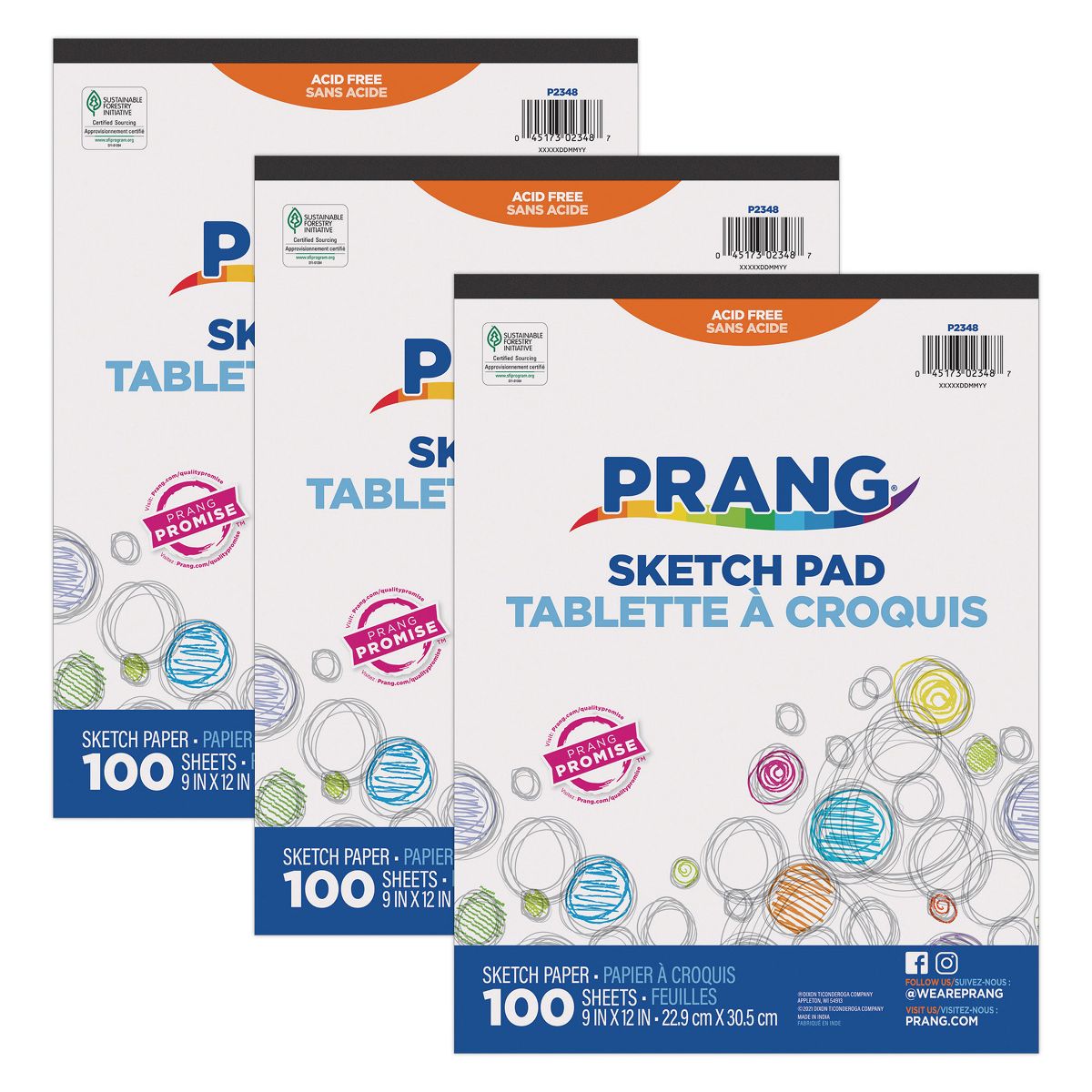 Dixon Ticonderoga PAC2348-3 9 x 12 in. Prang Sketch Pad, 100 Sheets - Pack of 3