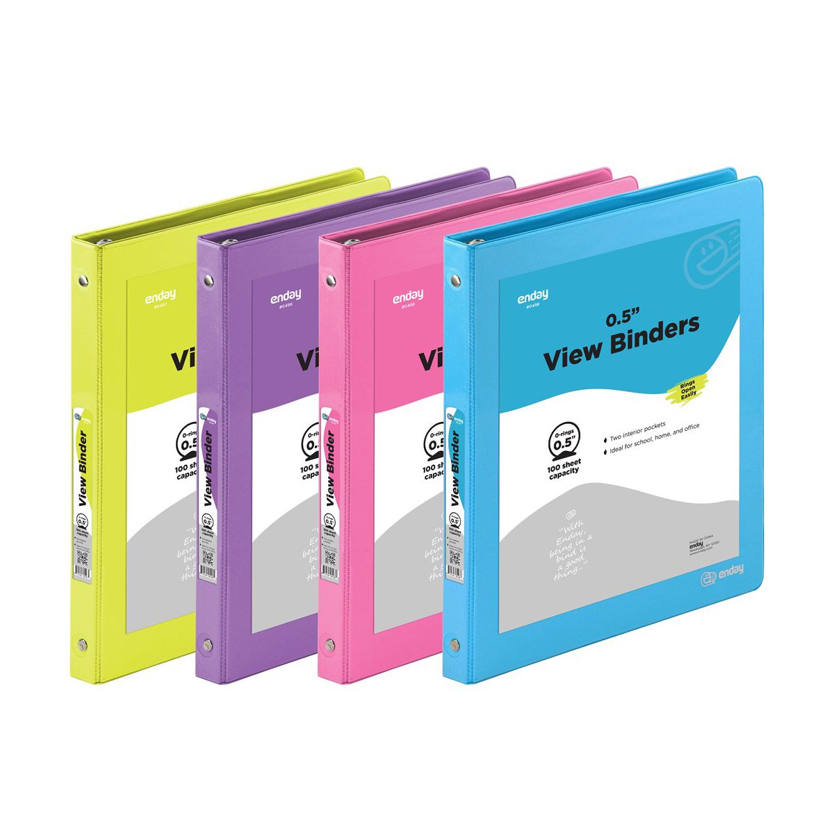 EDYEND16124 0.5 in. Enday 3-Round Ring View Binder & 2-Pockets, Plastic - Pack of 4