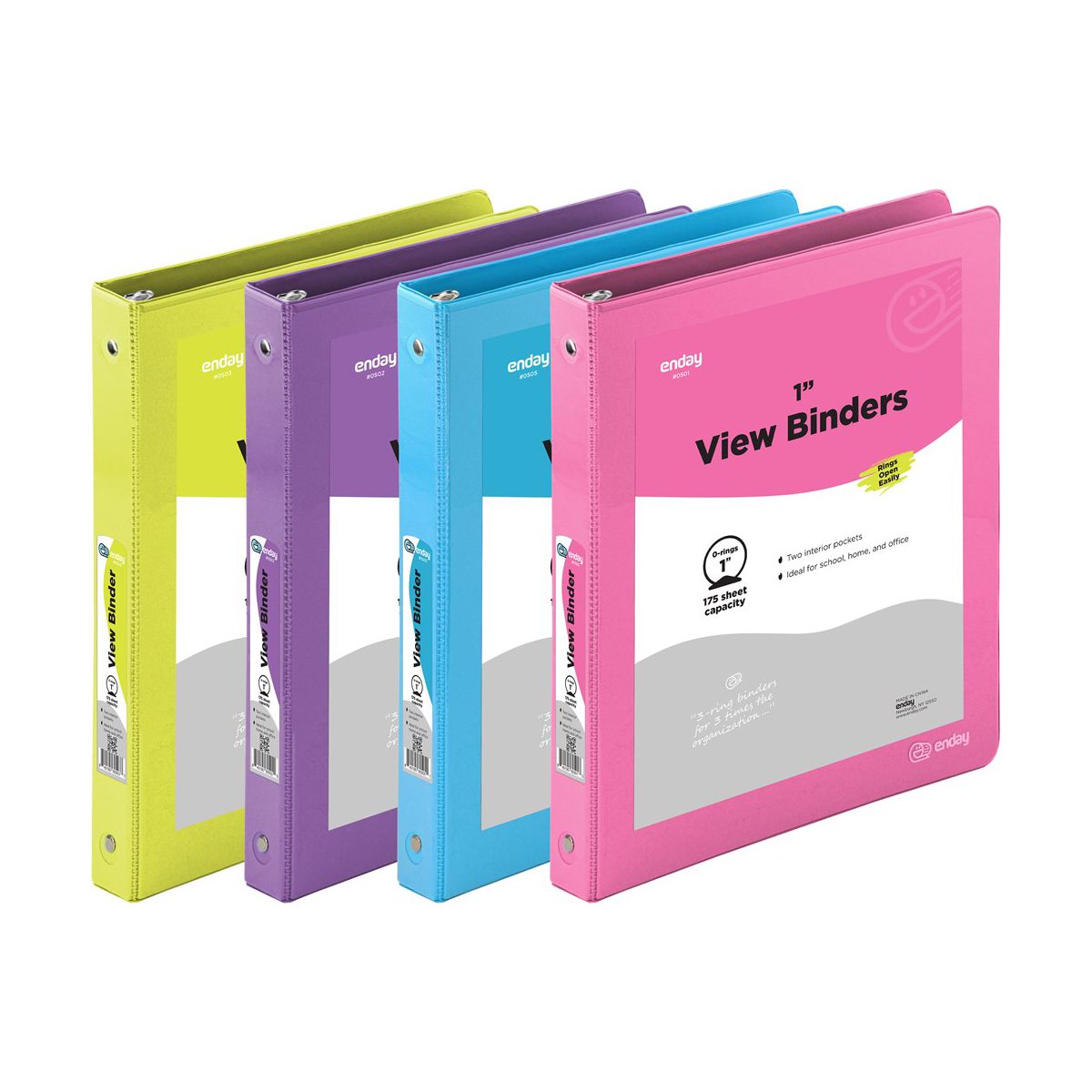 EDYEND16134 1 in. Enday 3-Round Ring View Binder & 2-Pockets, Plastic - Pack of 4