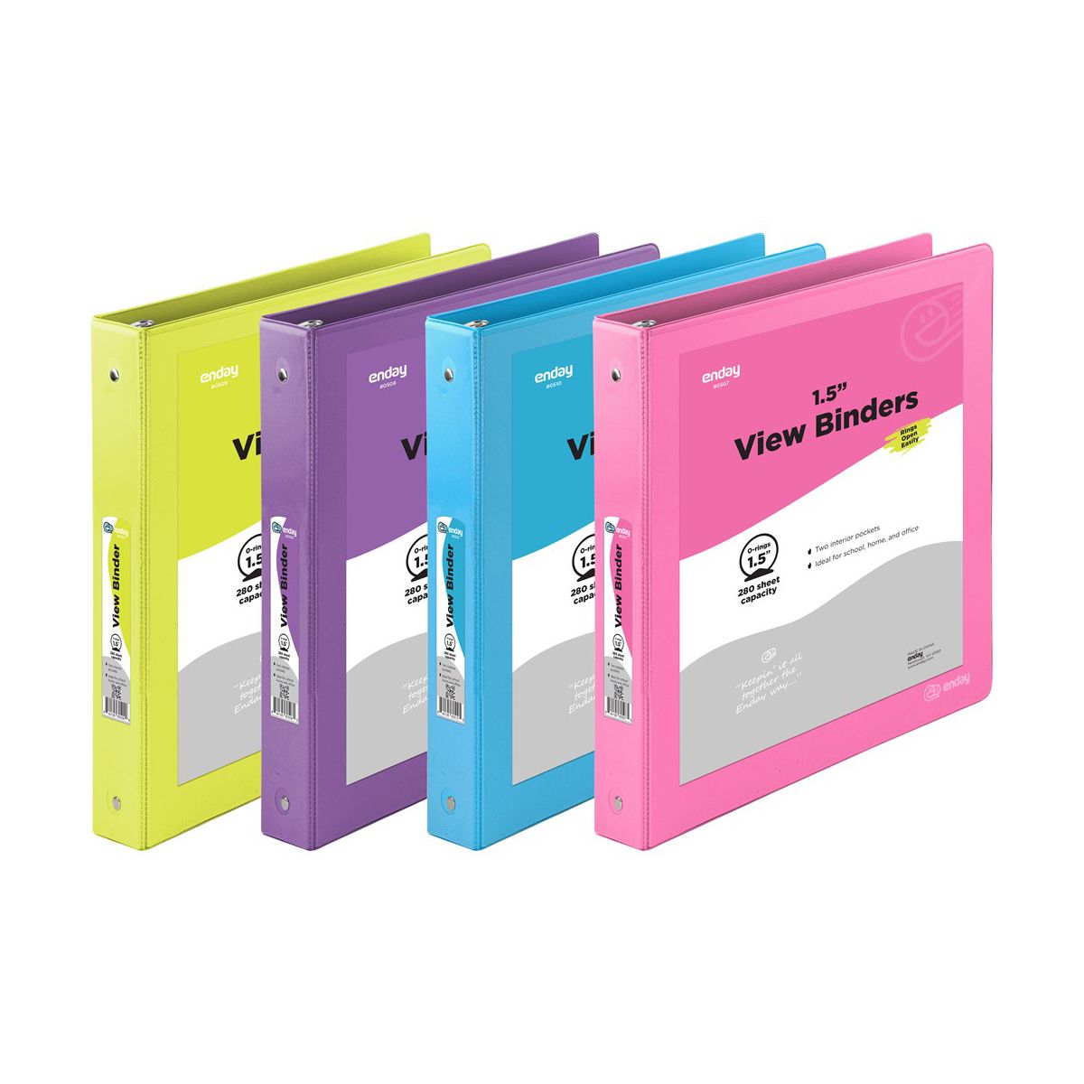 EDYEND16144 1.5 in. Enday 3-Round Ring View Binder & 2-Pockets, Plastic - Pack of 4