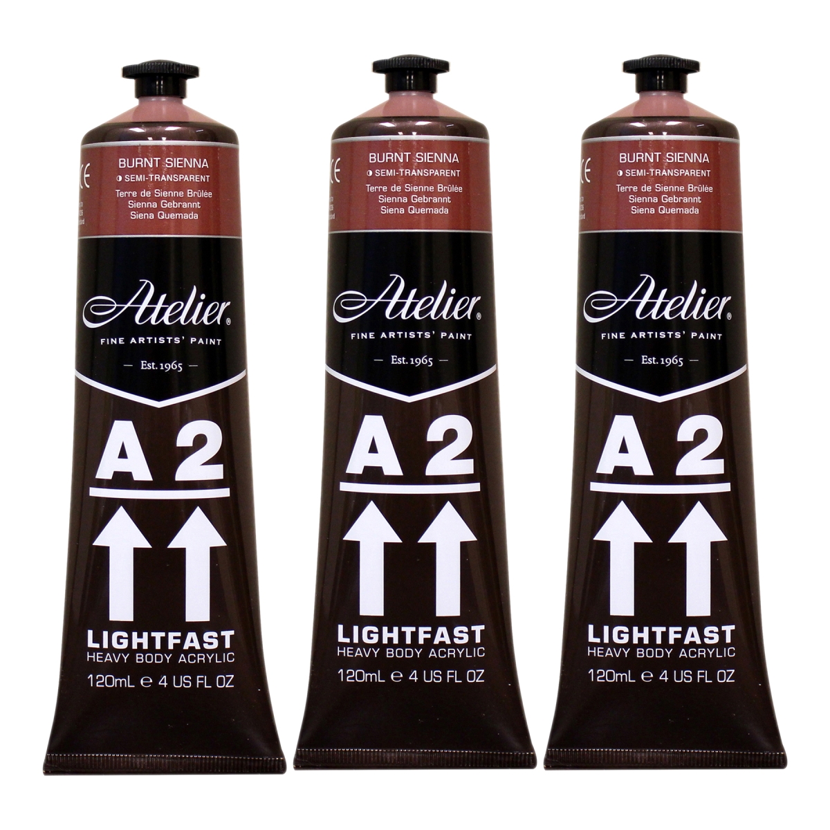 Chroma CRM679-3 A2 Heavy Body Lightfast Artist Atelier Acrylic Paint, Burnt Sienna - Pack of 3