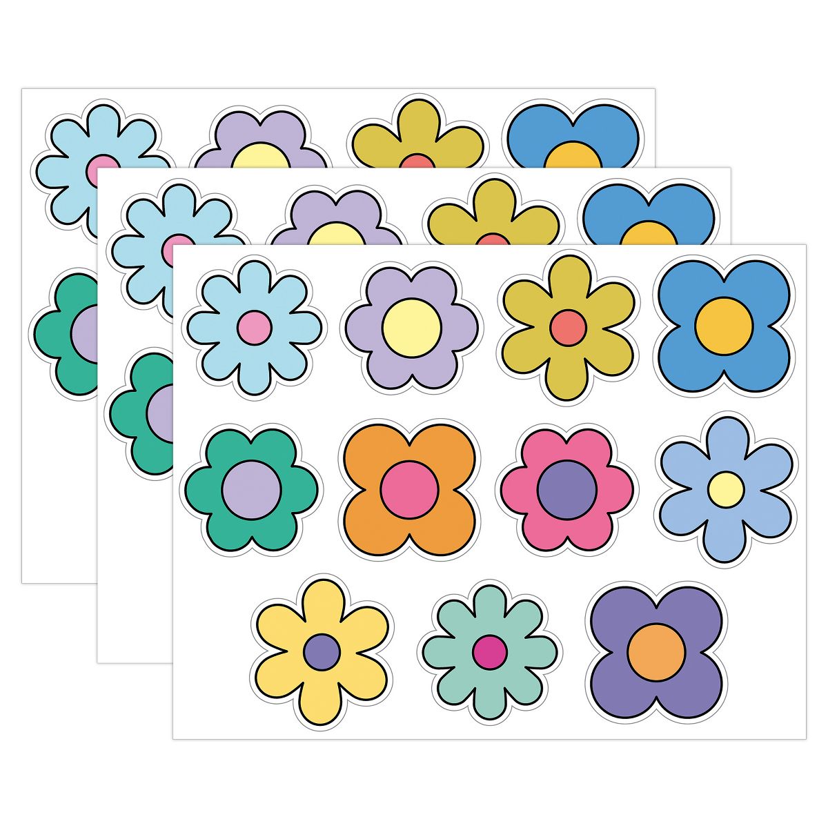 Picture of Carson Dellosa CD-120656-3 0.42 x 5.9 x 7.9 in. Happily Ever Elementary Retro Remix Flowers Cutouts&#44; Pack of 3