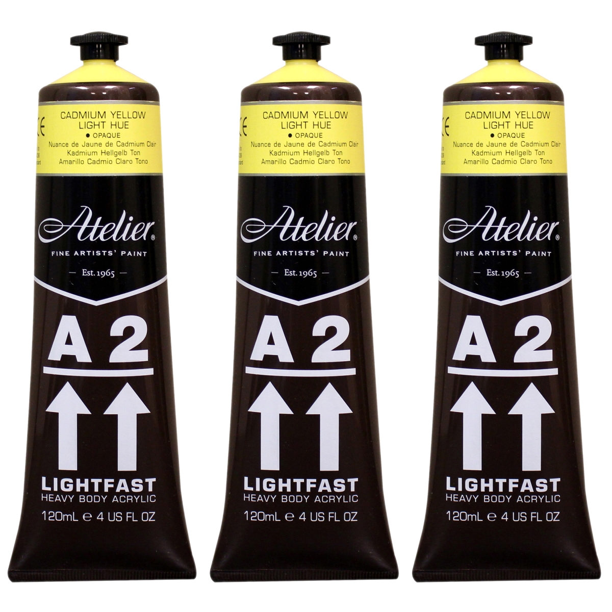 Chroma CRM684-3 A2 Heavy Body Lightfast Artist Atelier Acrylic Paint, Cadmium Yellow Light Hue - Pack of 3