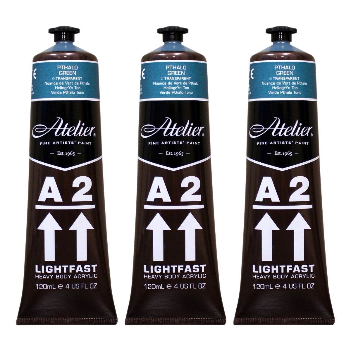 Chroma CRM694-3 A2 Heavy Body Lightfast Artist Atelier Acrylic Paint, Phthalo Green Hue - Pack of 3