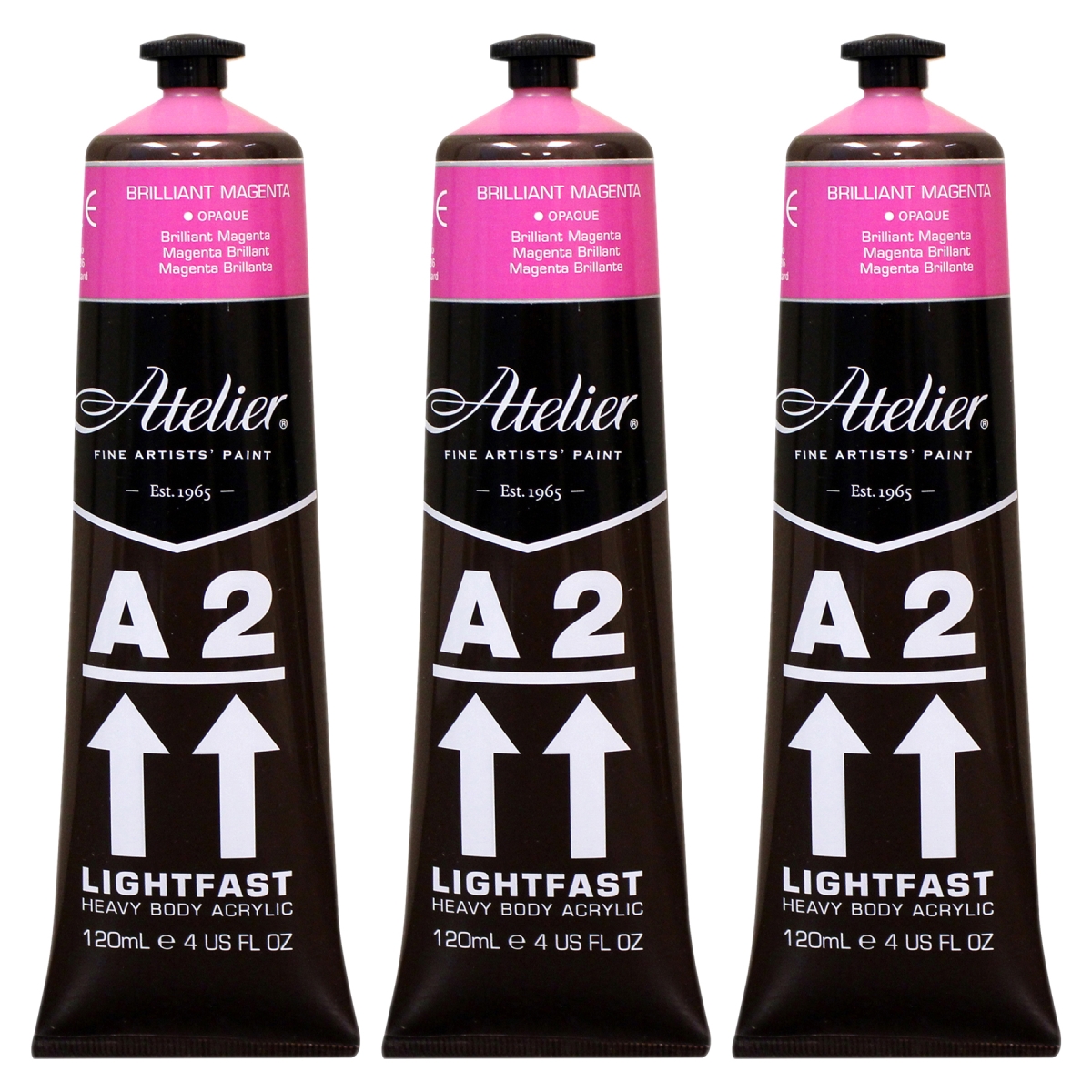 Chroma CRM831-3 A2 Heavy Body Lightfast Artist Atelier Acrylic Paint, Brilliant Magenta - Pack of 3