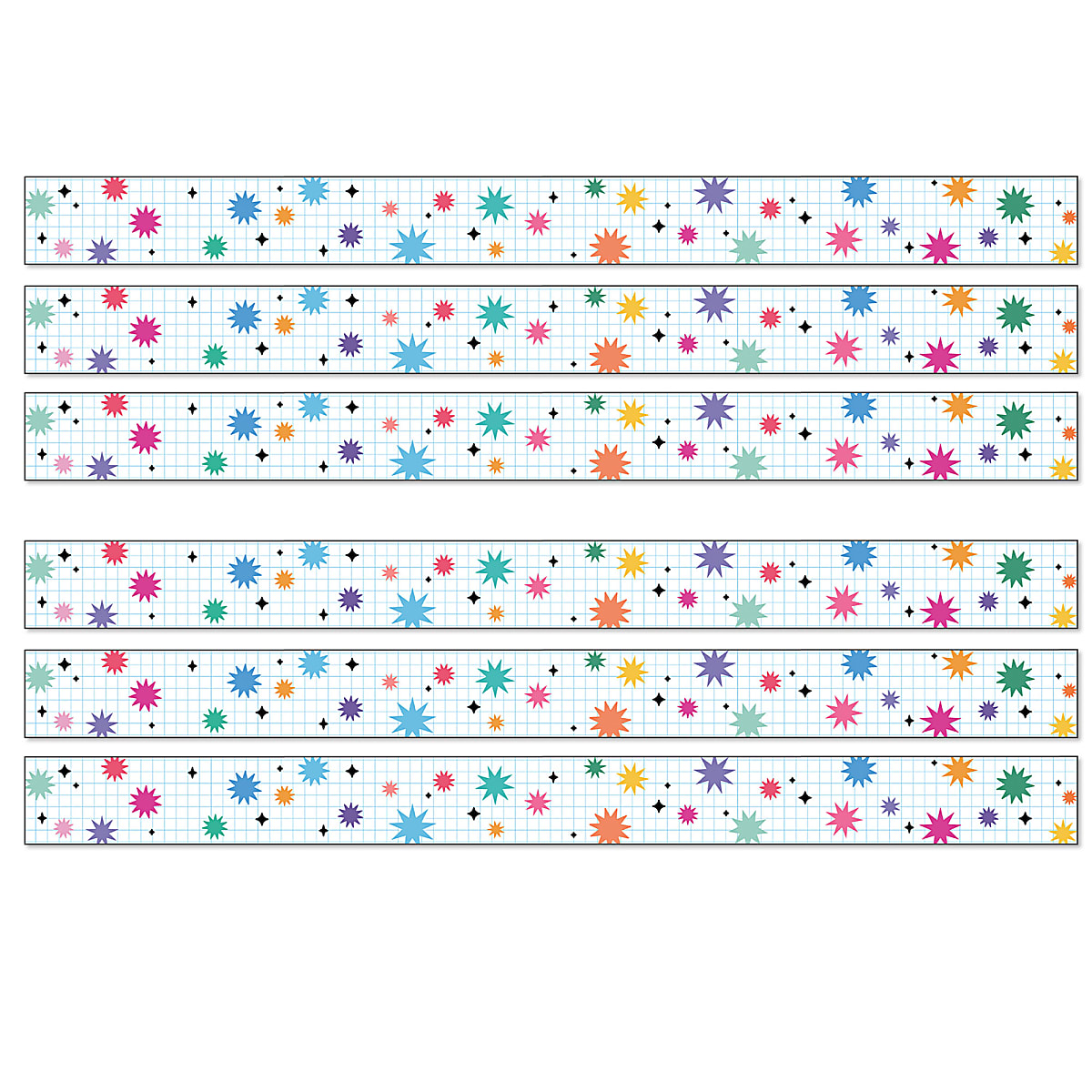 Picture of Carson Dellosa CD-108542-6 3 x 36 in. Happily Ever Elementary Retro Remix Straight Borders&#44; Bursts & Twinkles - Set of 6
