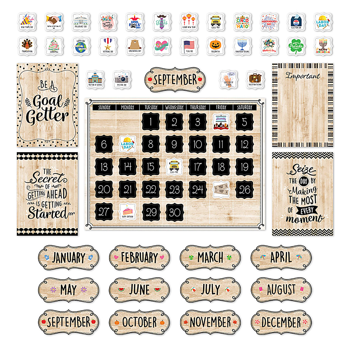 Picture of Creative Teaching Press CTP10920 Calendar Bulletin Board Set&#44; Black&#44; White & Wood