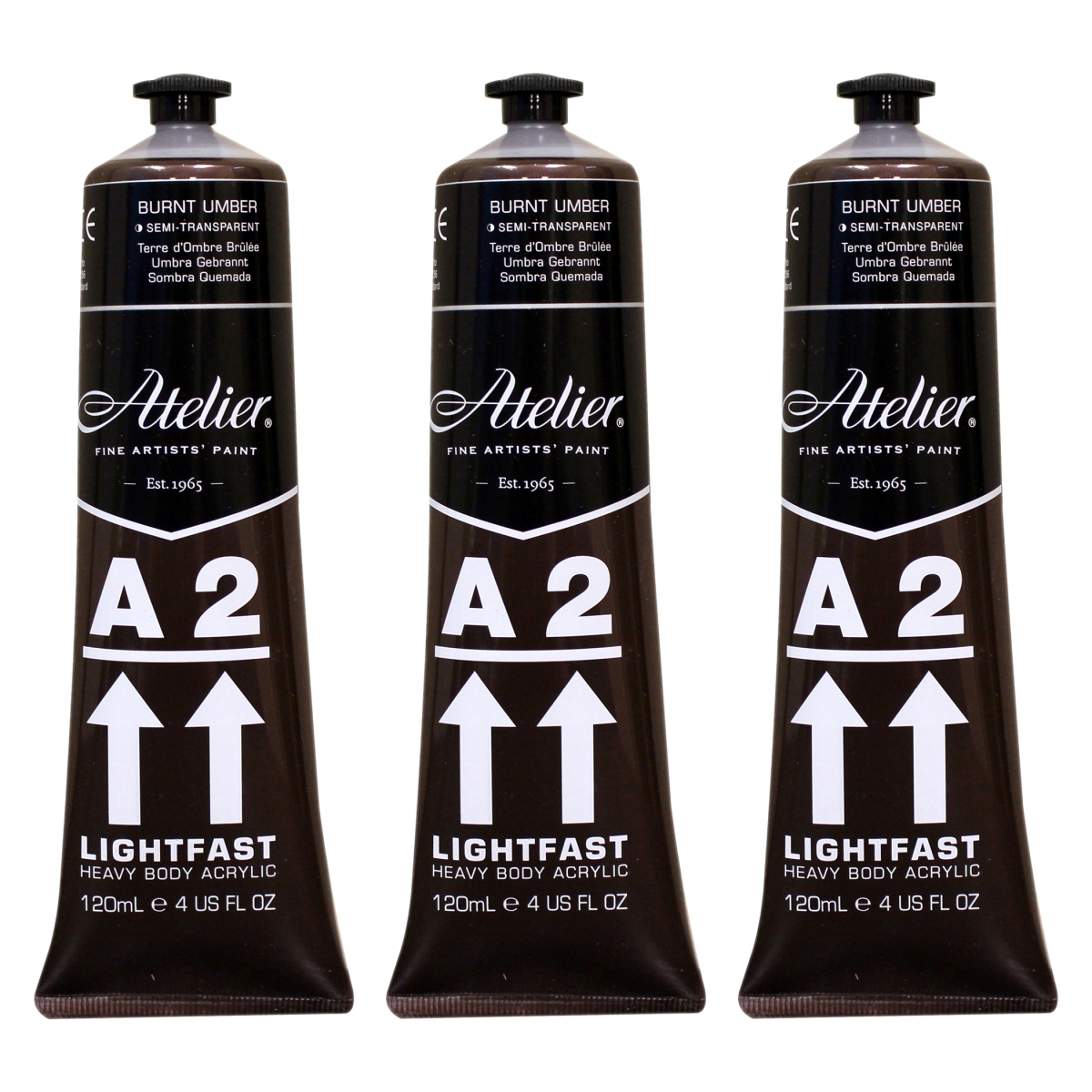 Chroma CRM680-3 A2 Heavy Body Lightfast Artist Atelier Acrylic Paint, Burnt Umber - Pack of 3