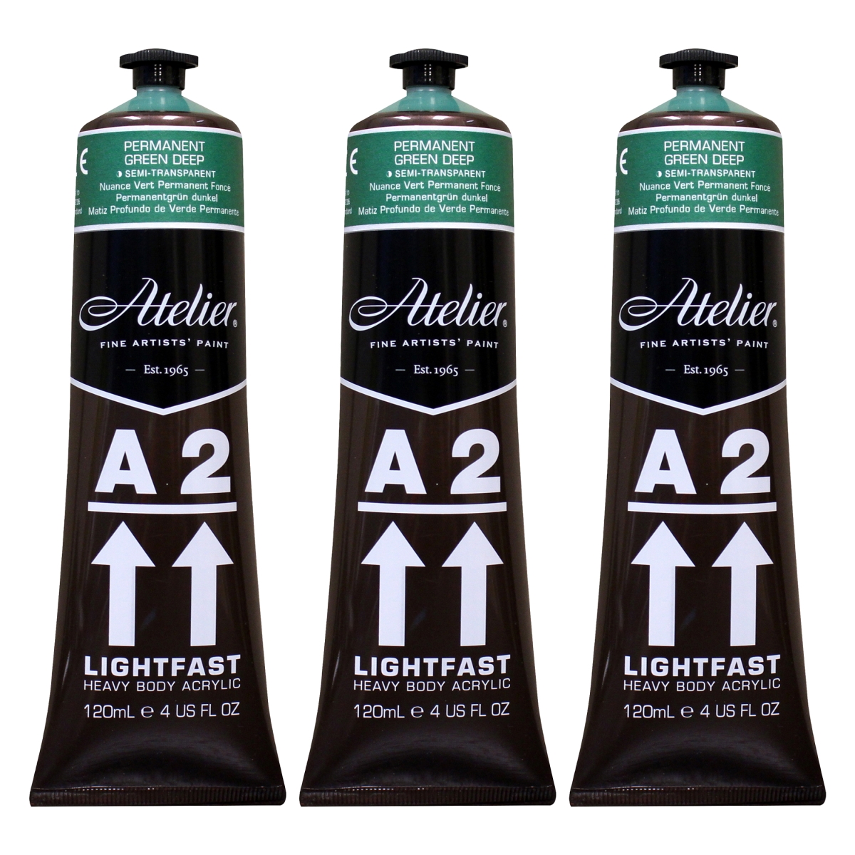 Chroma CRM771-3 A2 Heavy Body Lightfast Artist Atelier Acrylic Paint, Permanent Green Deep Hue - Pack of 3
