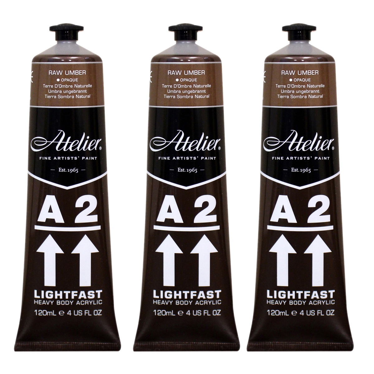 Chroma CRM772-3 A2 Heavy Body Lightfast Artist Atelier Acrylic Paint, Raw Umber - Pack of 3