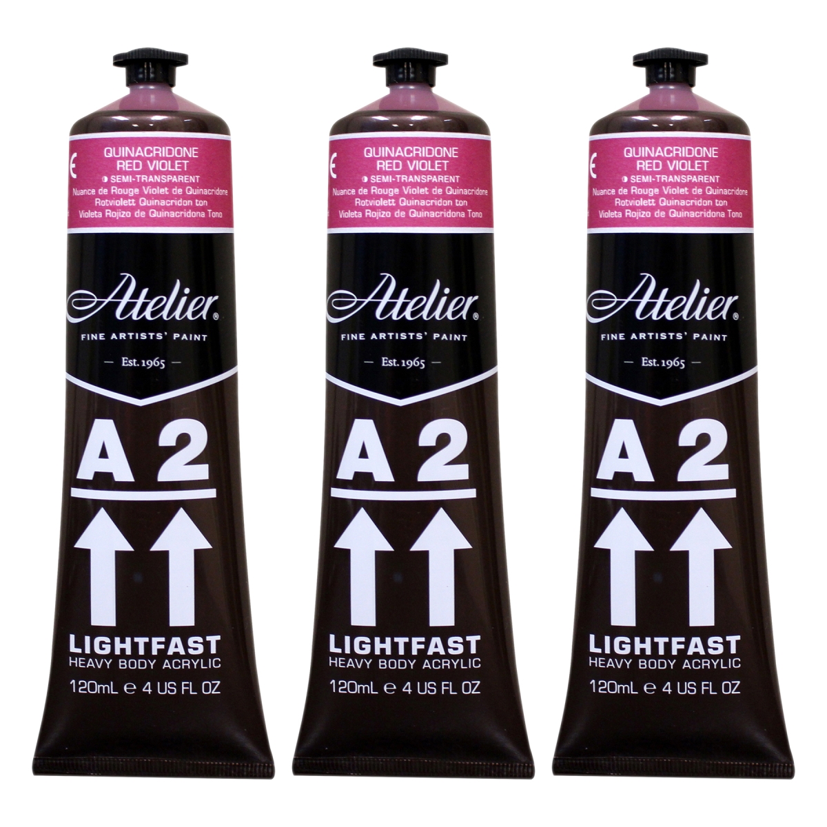 Chroma CRM773-3 A2 Heavy Body Lightfast Artist Atelier Acrylic Paint, Quinacridone Red Violet Hue - Pack of 3