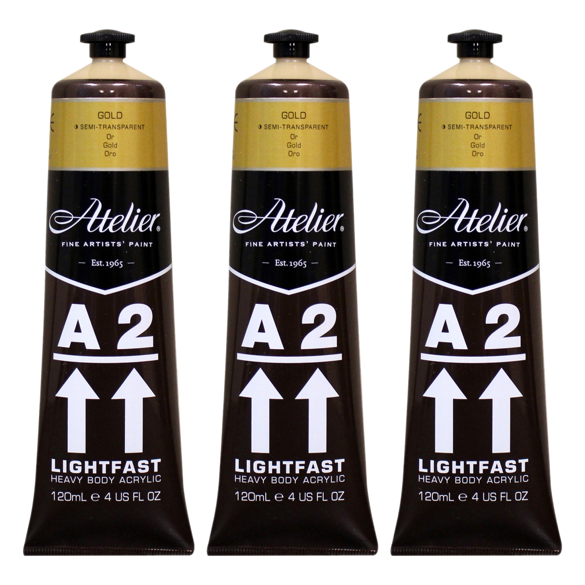 Chroma CRM775-3 A2 Heavy Body Lightfast Artist Atelier Acrylic Paint, Gold - Pack of 3