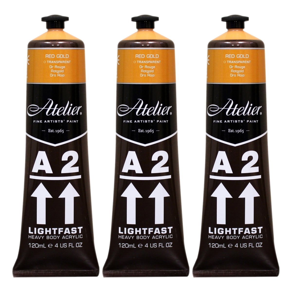 Chroma CRM783-3 A2 Heavy Body Lightfast Artist Atelier Acrylic Paint, Red Gold - Pack of 3