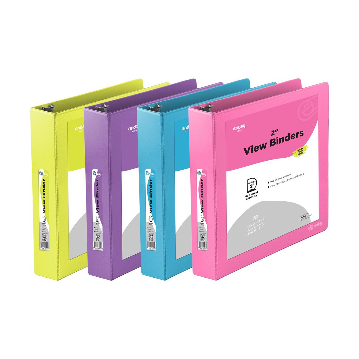 EDYEND16154 2 in. Enday 3-D-Ring View Binder & 2-Pockets, Plastic - Pack of 4