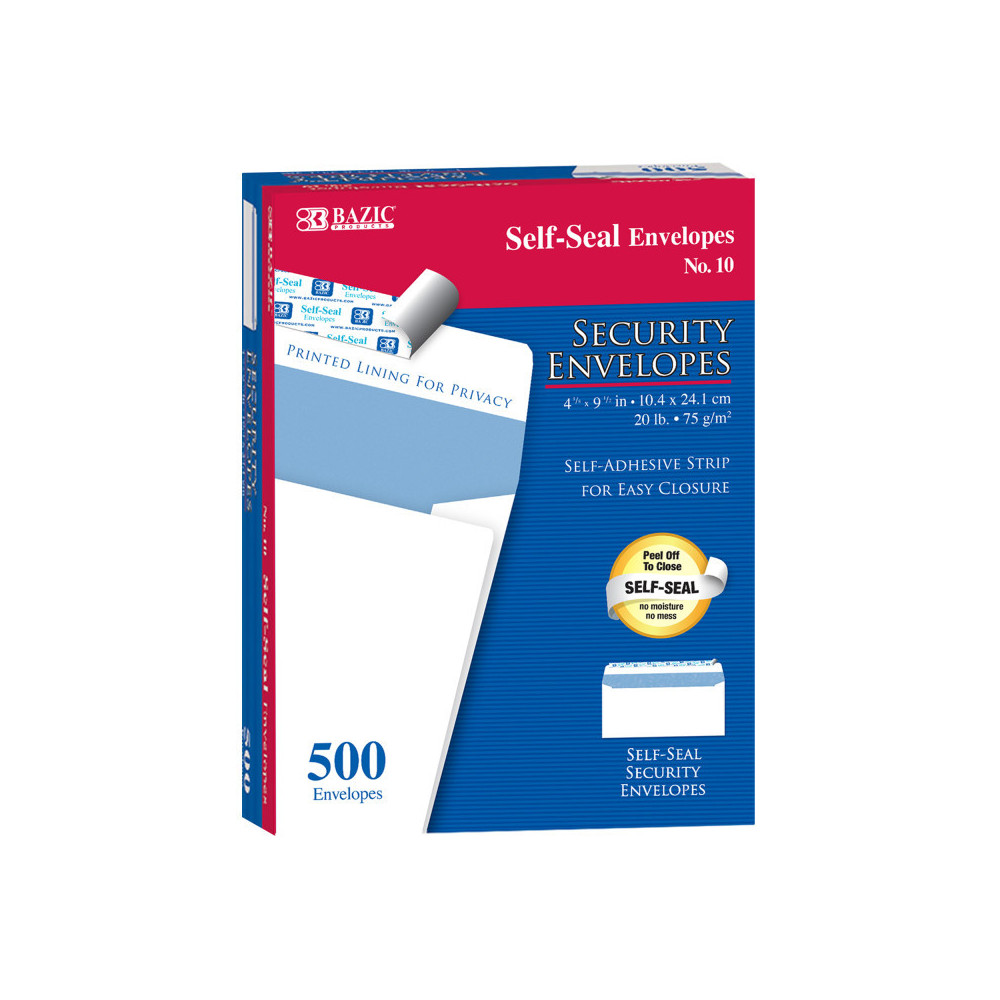 BAZ8220 Number10 Self-Seal Security Mail Envelopes - 500 Count