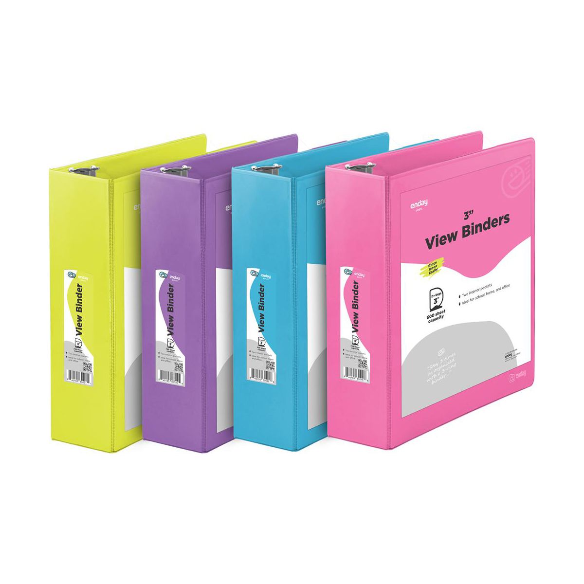 EDYEND16164 3 in. Enday 3-D-Ring View Binder & 2-Pockets, Plastic - Pack of 4