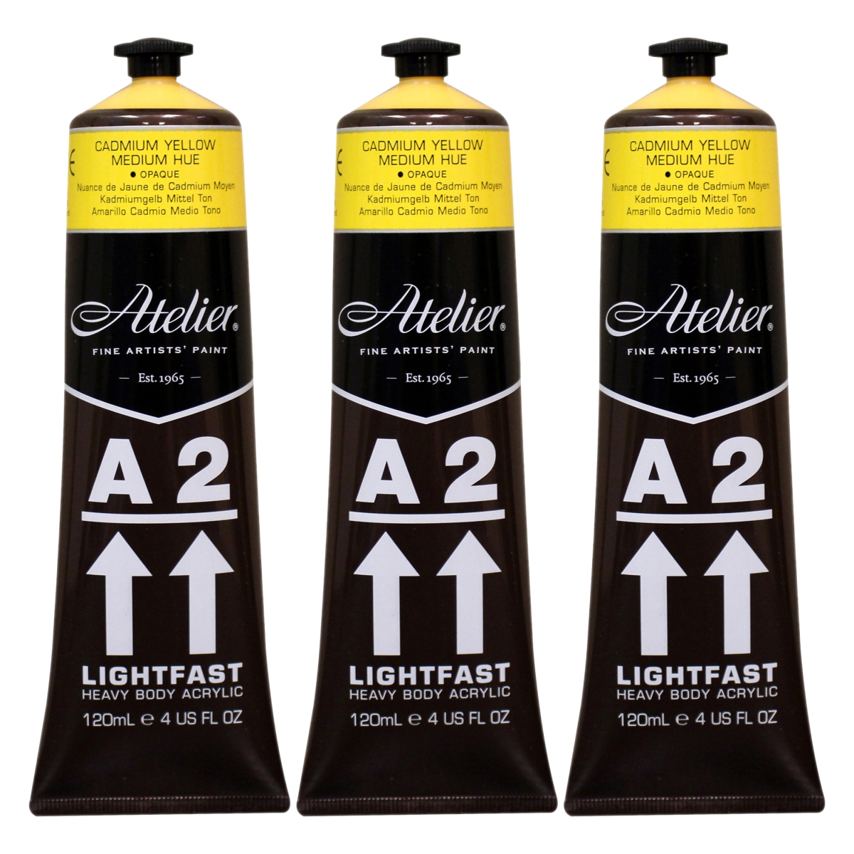 Chroma CRM685-3 A2 Heavy Body Lightfast Artist Atelier Acrylic Paint, Cadmium Yellow Medium Hue - Pack of 3