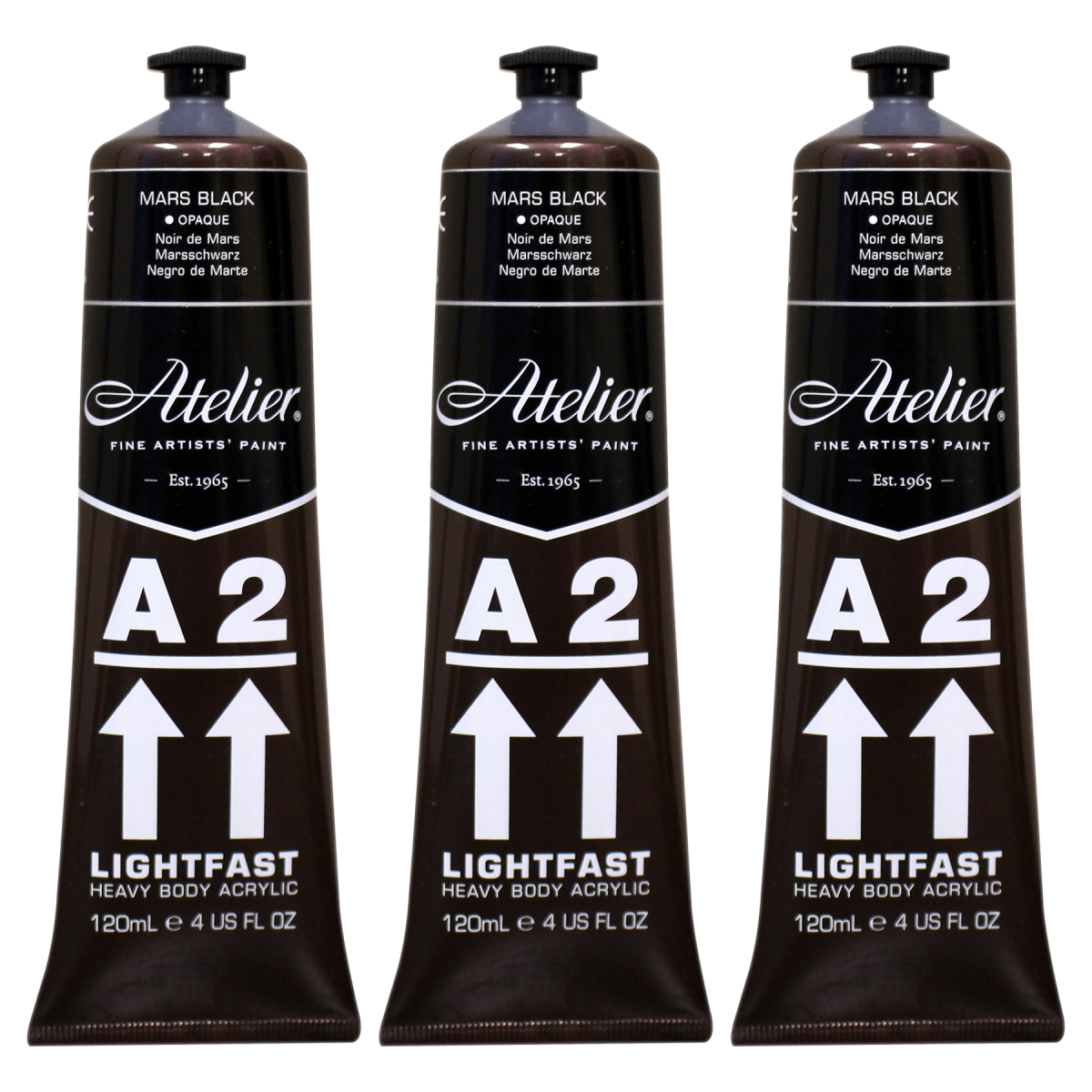 Chroma CRM764-3 A2 Heavy Body Lightfast Artist Atelier Acrylic Paint, Mars Black - Pack of 3