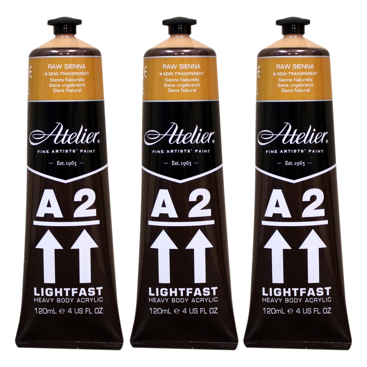 Chroma CRM769-3 A2 Heavy Body Lightfast Artist Atelier Acrylic Paint, Raw Sienna - Pack of 3