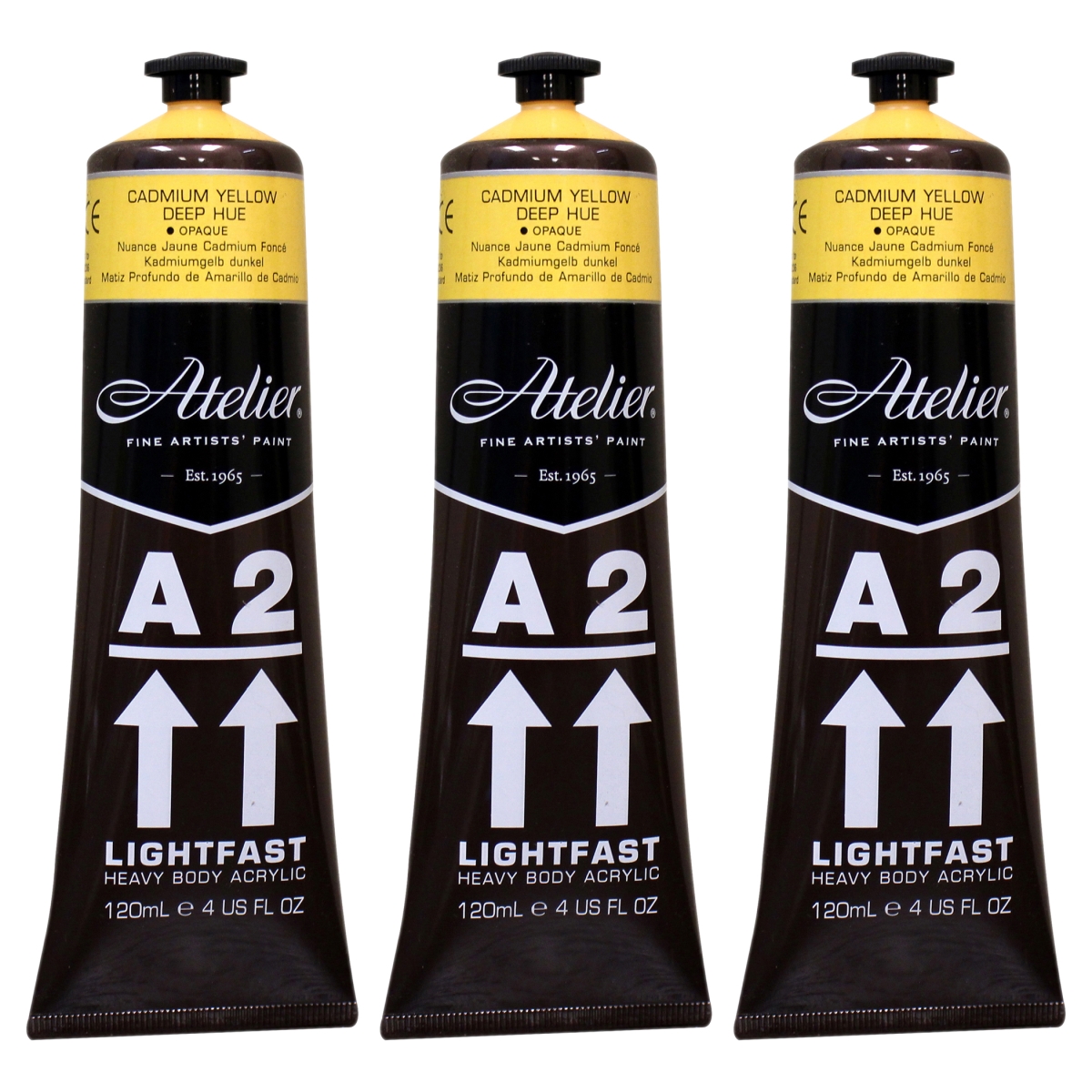 Chroma CRM770-3 A2 Heavy Body Lightfast Artist Atelier Acrylic Paint, Cadmium Yellow Deep Hue - Pack of 3