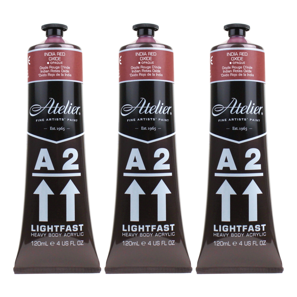 Chroma CRM774-3 A2 Heavy Body Lightfast Artist Atelier Acrylic Paint, India Red Oxide - Pack of 3
