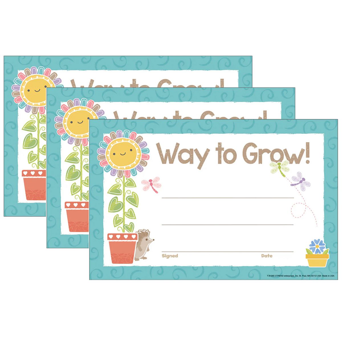 Picture of Trend Enterprises T-81065-3 5.5 x 8.5 in. Way to Grow Good to Grow Recognition Award&#44; Pack of 3