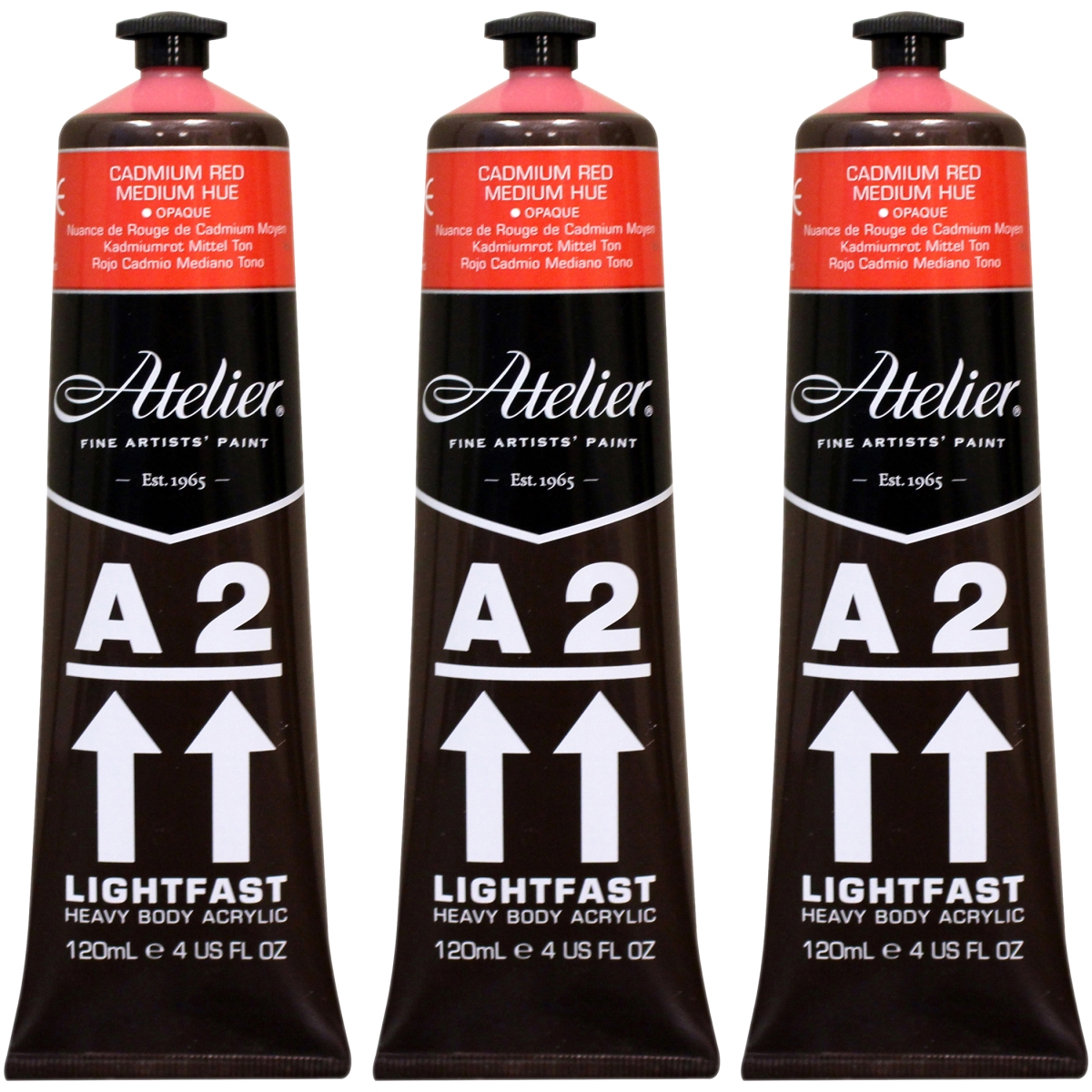 Chroma CRM683-3 A2 Heavy Body Lightfast Artist Atelier Acrylic Paint, Cadmium Red Medium Hue - Pack of 3